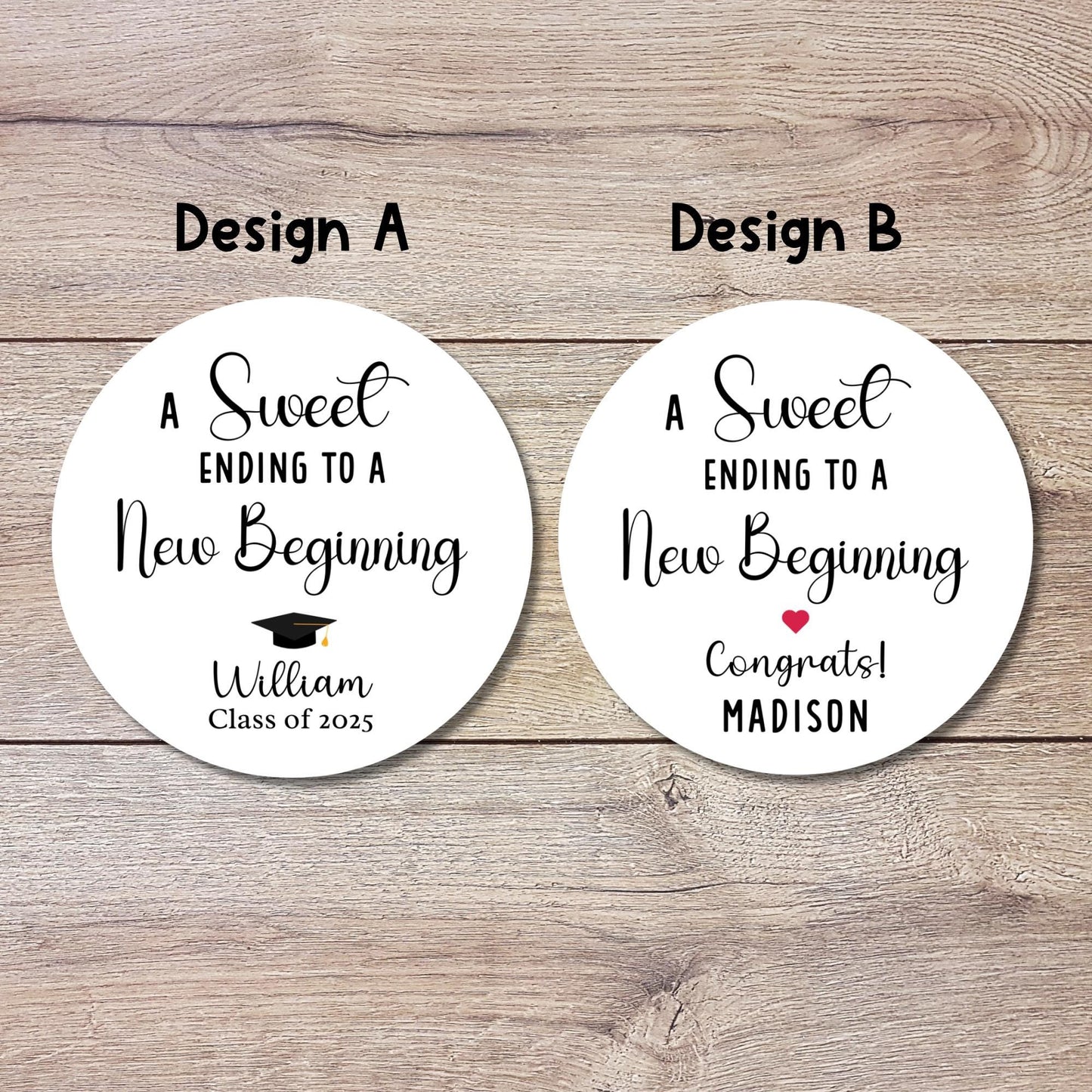 Personalized A Sweet Ending to a New Beginning Stickers, Happy Graduation Labels, Custom Graduation Party Favor Envelope Seal Stickers