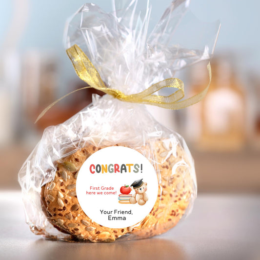 Personalized Kindergarten Promotion Stickers, Congrats Happy Kids Graduation Label End of School Party Treat Bag Have a Great Summer Sticker