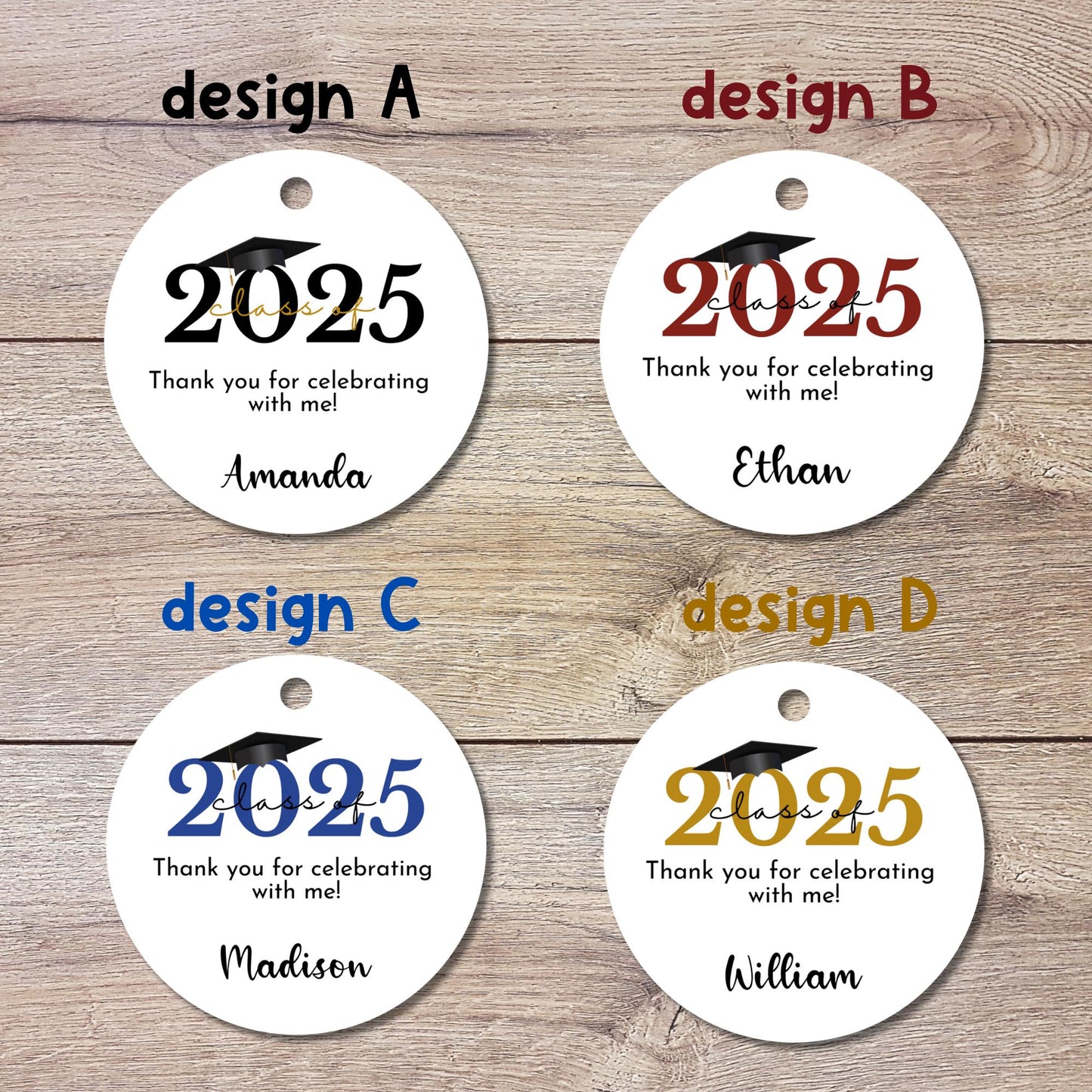 Personalized School Graduation Tags, Class of 2025 Happy Graduation Tag, Custom Graduation Party Favor Gift Tags, Printed Round Tags