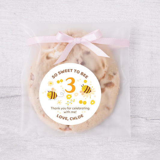 Personalized So Sweet to Bee Three 3 Birthday Sticker, Custom Bee Birthday Party Favor Labels, Kids Third Birthday Thank You for Coming