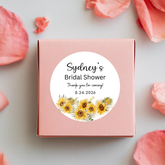 Sunflower Bridal Shower Favor Stickers, Custom Thank You Labels, Personalized Baby Shower Shower, Bride-to-Be Party Favor Stickers