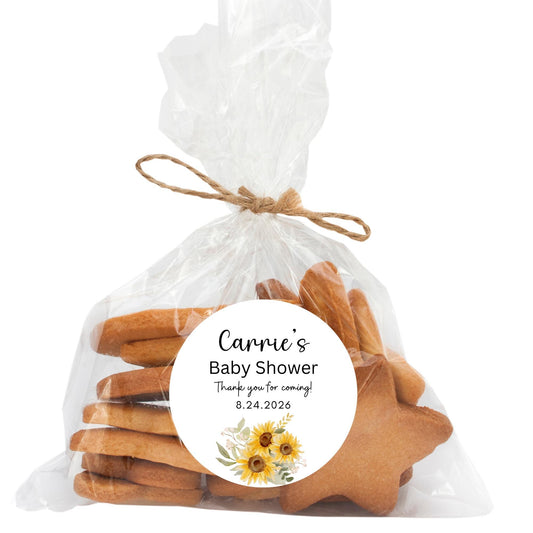 Personalized Sunflower Baby Shower Stickers, Custom Boy or Girl, Bridal Shower, Baby Sprinkle Sticker, Birthday Party Favor Labels