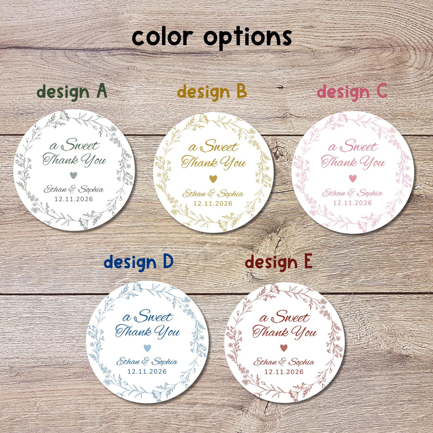 A Sweet Thank You Floral Wreath Sticker, Personalized Wedding Custom Bridal Shower, Baby Shower, Birthday Anniversary Party Favor Labels