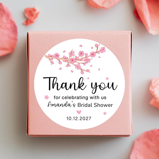 Bridal Shower Stickers, Custom Cherry Blossom Thank You Labels, Personalized Bridal Shower Bride-to-Be Party Favor Stickers, Wedding Sticker