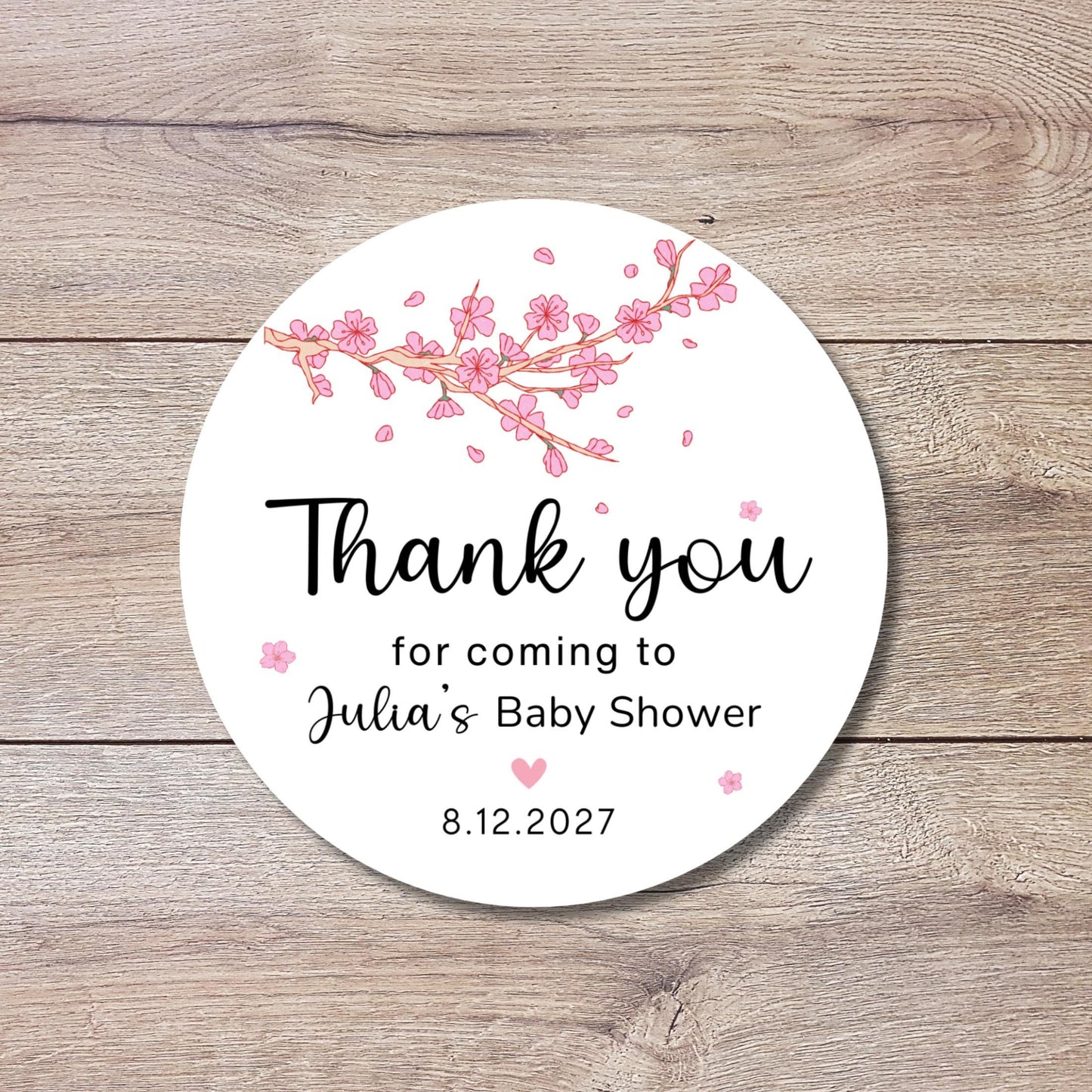 Personalized Cherry Blossom Baby Shower Stickers, Custom Thank You for Showering Labels, Mom to Be Sprinkling Baby Party Favor Sticker