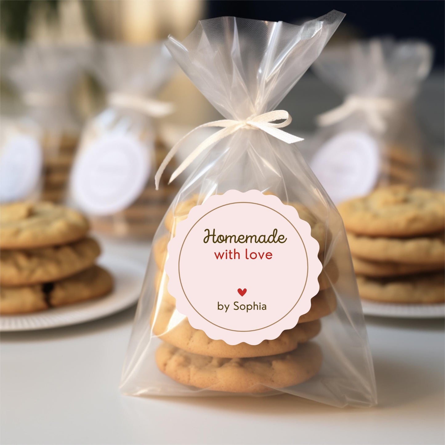 Personalized Scalloped Edge Baked with Love Stickers, Customized Baked Goods Label, Homemade with Love Small Business Bakery Packaging Label