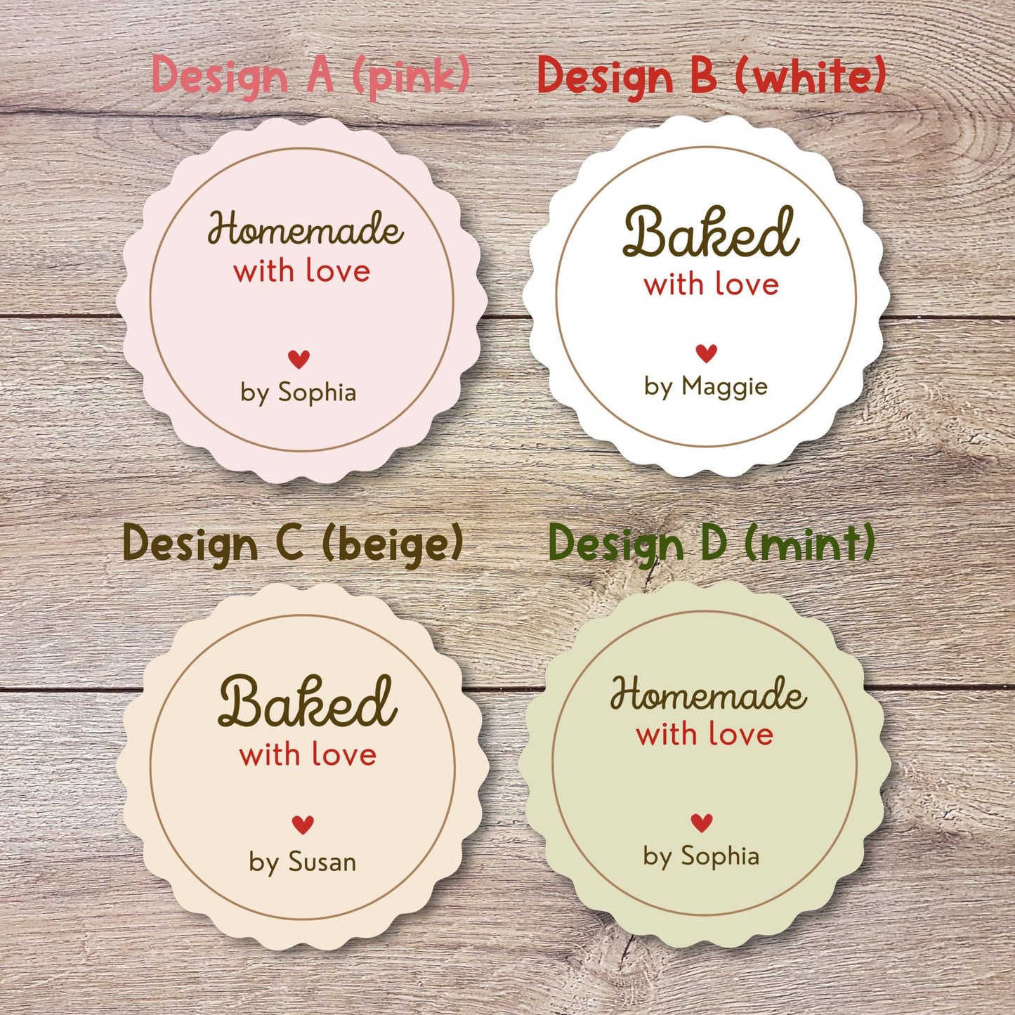 Personalized Scalloped Edge Baked with Love Stickers, Customized Baked Goods Label, Homemade with Love Small Business Bakery Packaging Label