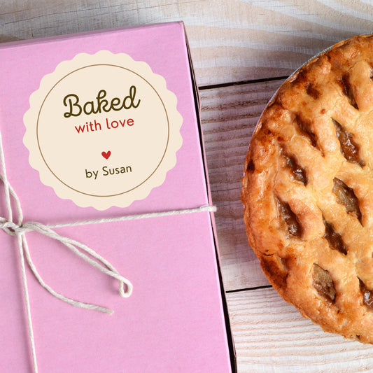 Personalized Scalloped Edge Baked with Love Stickers, Customized Baked Goods Label, Homemade with Love Small Business Bakery Packaging Label