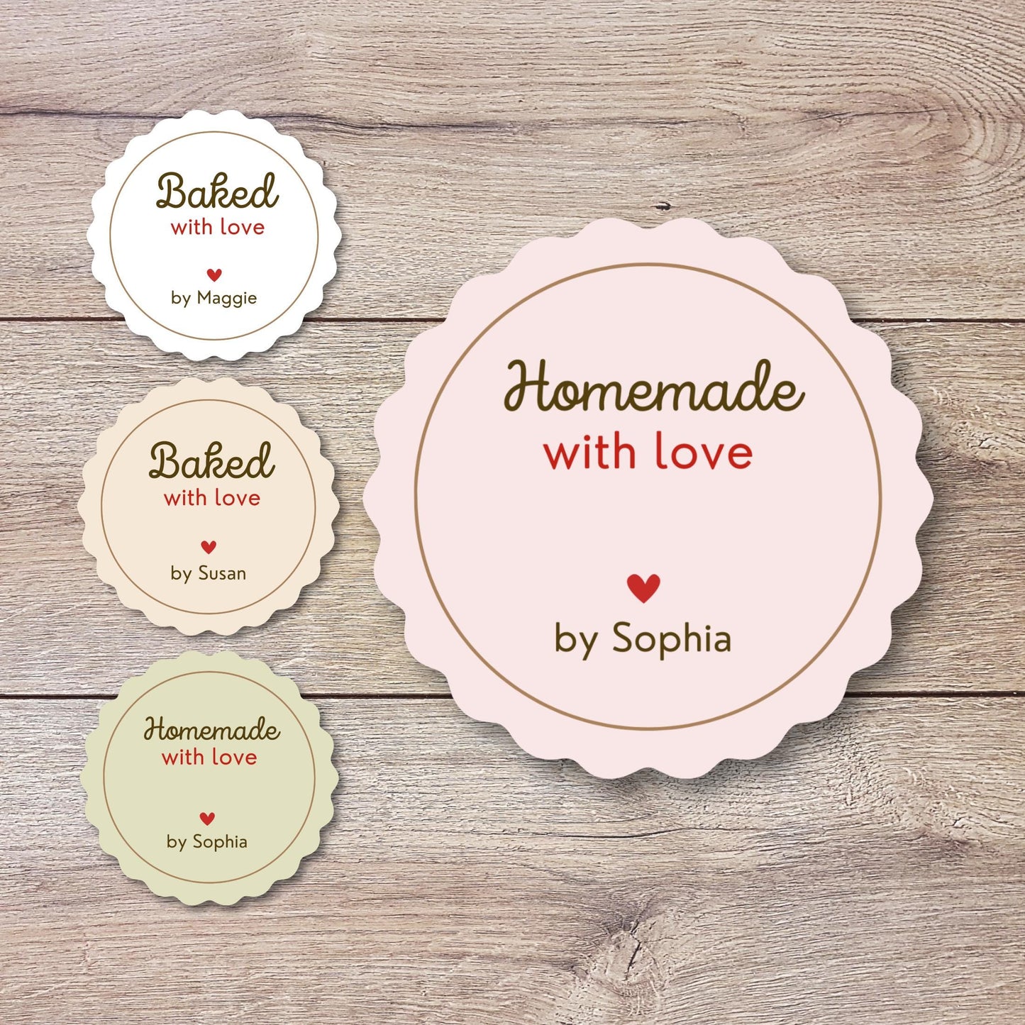 Personalized Scalloped Edge Baked with Love Stickers, Customized Baked Goods Label, Homemade with Love Small Business Bakery Packaging Label
