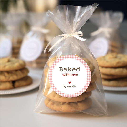 Personalized Baked with Love Stickers, Customized Baked Goods Label, Baking Stickers, Small Business Bakery Packaging Labels