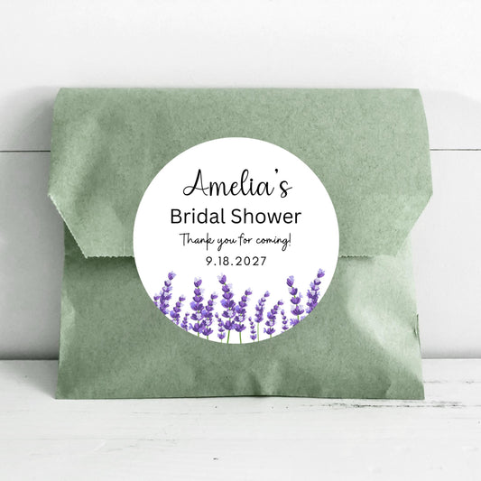 Personalized Lavender Floral Bridal Shower Stickers, Floral Bridal Shower Thank You Labels, Custom Bride-to-Be Bachelorette Party Favor