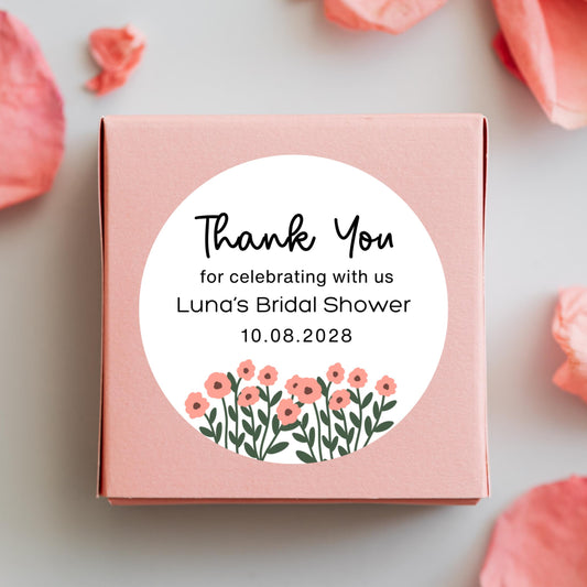Personalized Wildflower Bridal Shower Stickers, Floral Bridal Shower Thank You Labels, Custom Bride-to-Be Bachelorette Party Favor