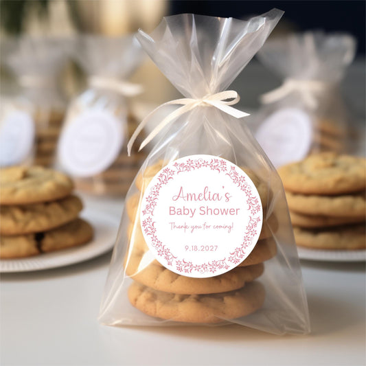 Floral Wreath Baby Shower Stickers, Custom Thank You for Showering Our Baby with Love Labels, Mom to Be Sprinkling Baby Party Favor Sticker
