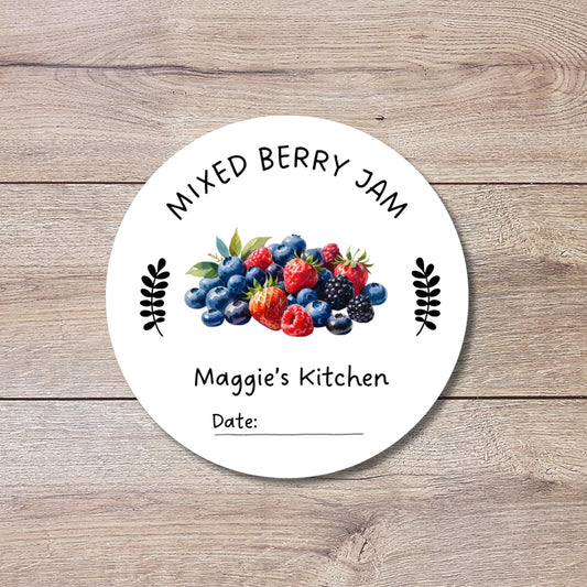 Mixed Berry Jam Stickers, Custom Homemade Puree Canning Stickers, Personalized Mason Jar Lid Labels, Gifting Fruit Jam Preserves Labels