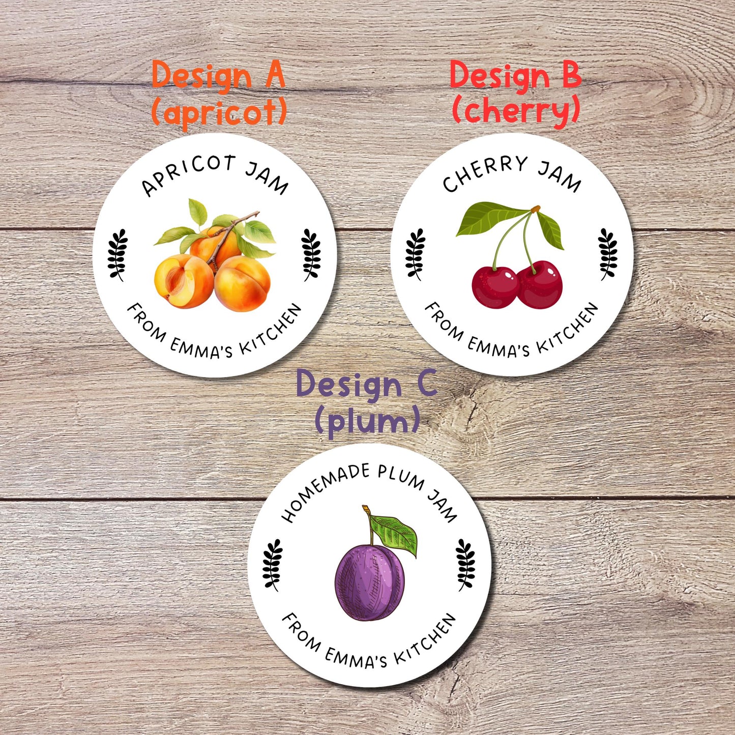 Personalized Homemade Apricot, Cherry, Plum Jam Stickers, Customized Fruit Jam Label, Jam Packed with Love, Small Business Food Packaging