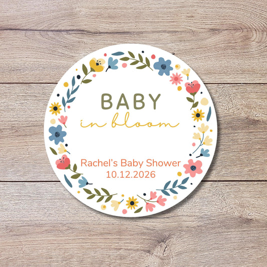 Baby in Bloom Baby Shower Favor Stickers, Gender Reveal Baby Party Favor Sticker, Thank You for Showering Stickers, Floral Baby Label