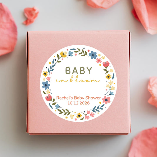 Baby in Bloom Baby Shower Favor Stickers, Gender Reveal Baby Party Favor Sticker, Thank You for Showering Stickers, Floral Baby Label