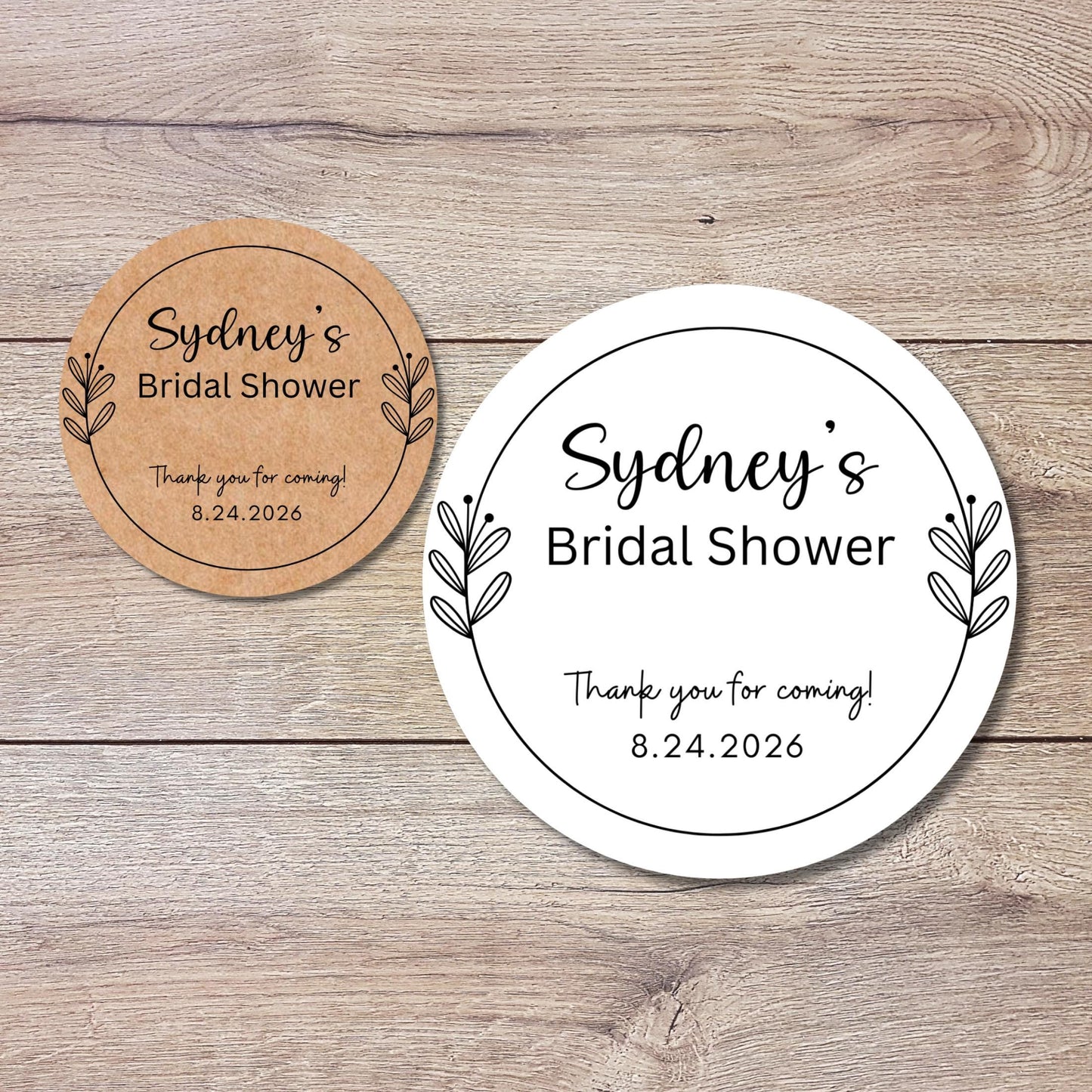 Personalized Floral Wreath Bridal Shower Stickers, Floral Bridal Shower Thank You Labels, Custom Bride-to-Be Bachelorette Party Favor