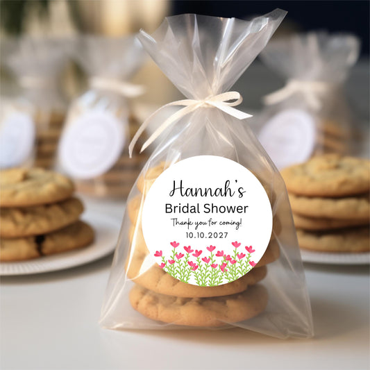 Personalized Pink Flower Bridal Shower Stickers, Floral Bridal Shower Thank You Labels, Custom Bride-to-Be Bachelorette Party Favor