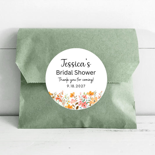 Personalized Wildflower Bridal Shower Stickers, Floral Bridal Shower Thank You Labels, Custom Bride-to-Be Bachelorette Party Favor