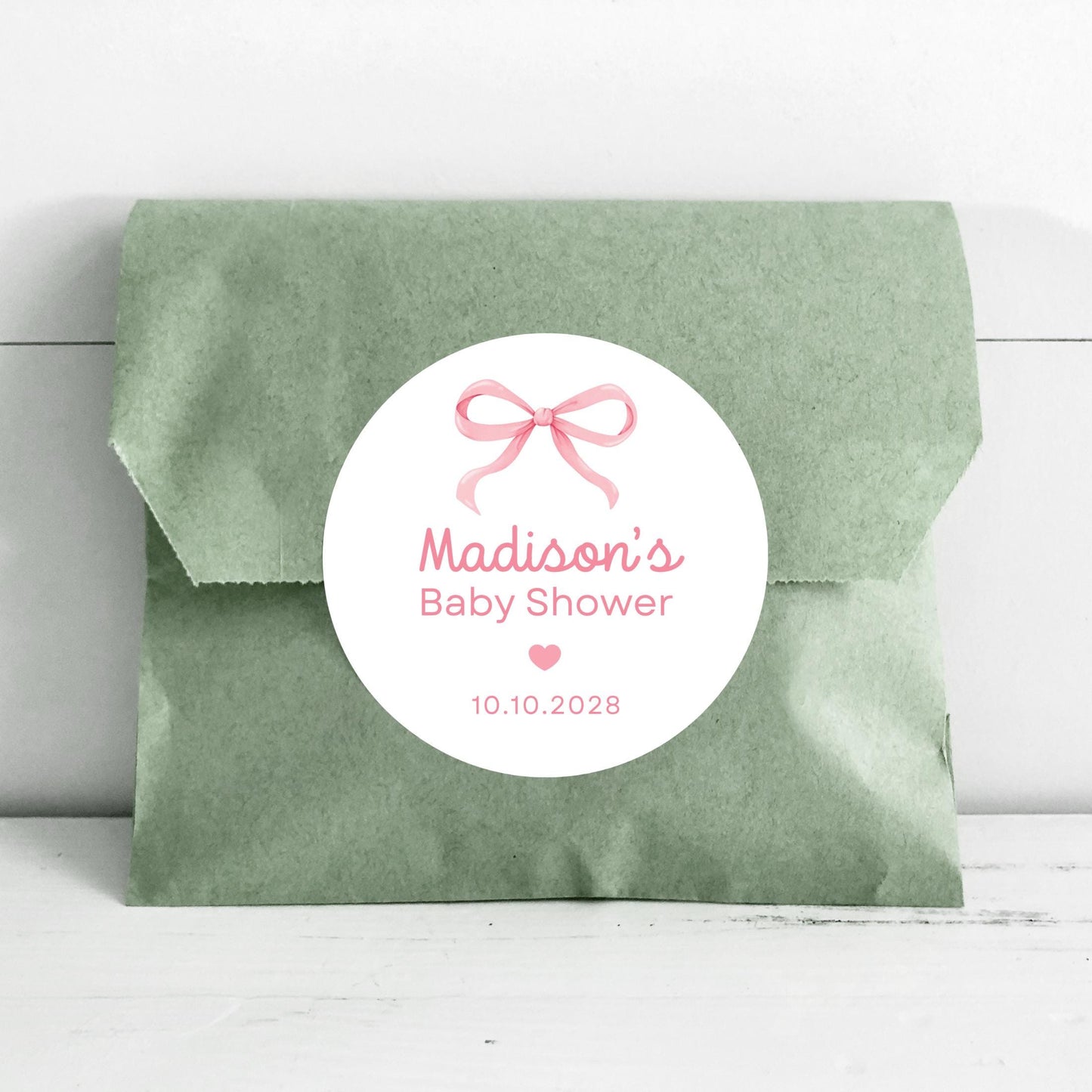 Bow Baby Shower Stickers, Custom Thank You for Showering Our Baby with Love Labels, Personalized Mom to Be Sprinkling Baby Party Favor