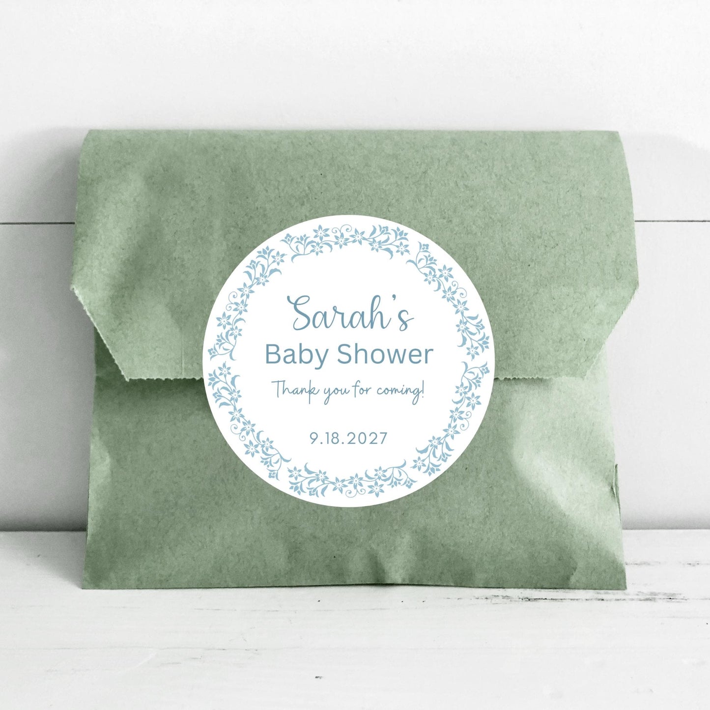 Floral Wreath Baby Shower Stickers, Custom Thank You for Showering Our Baby with Love Labels, Mom to Be Sprinkling Baby Party Favor Sticker