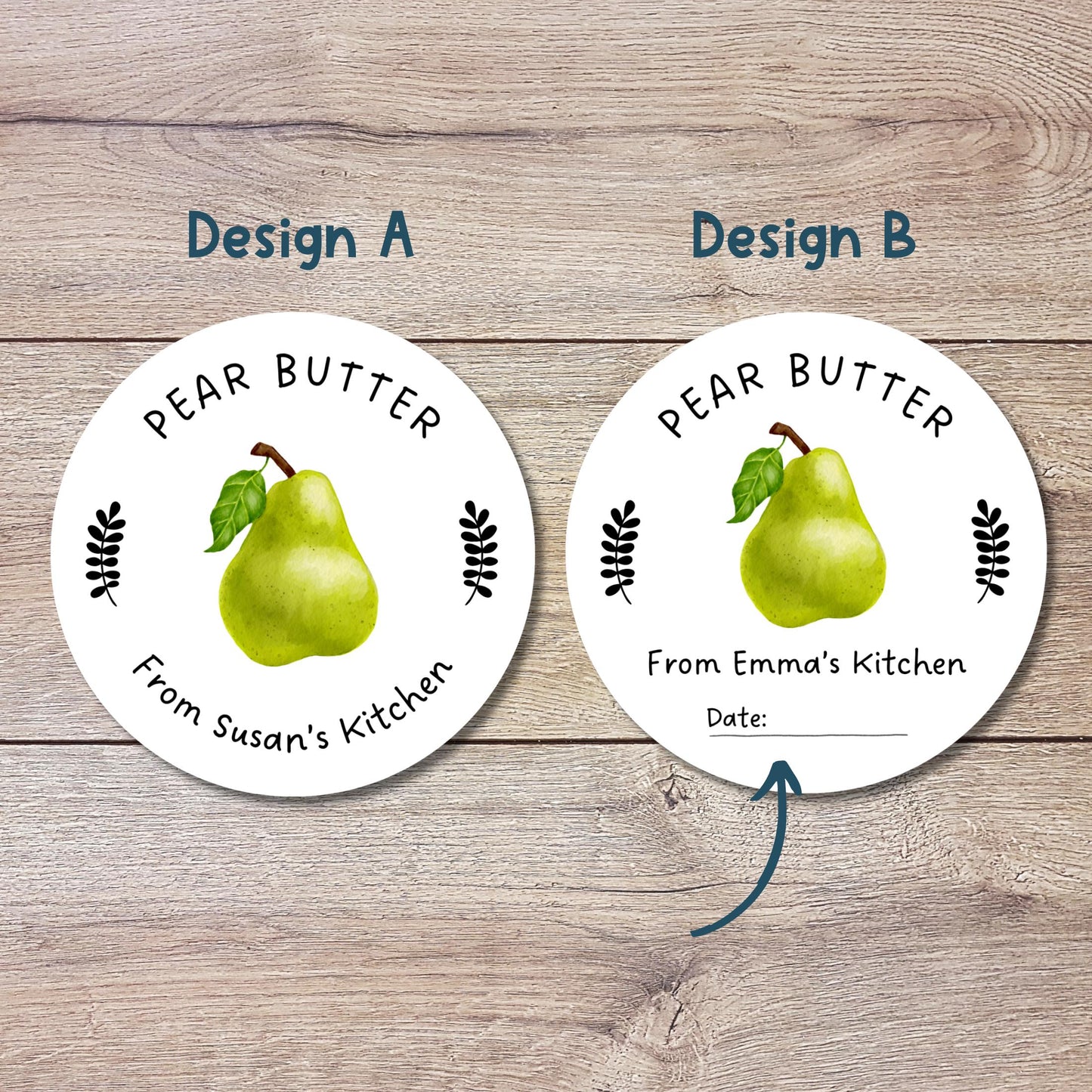 Pear Butter Jelly Canning Stickers, Custom Homemade Puree Stickers, Personalized Mason Jar Lid Labels, Gifting Fruit Preserves Labels