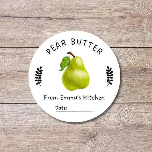 Pear Butter Jelly Canning Stickers, Custom Homemade Puree Stickers, Personalized Mason Jar Lid Labels, Gifting Fruit Preserves Labels