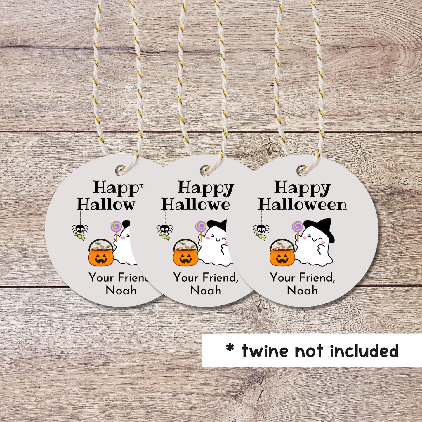 Witch Hat Hair Bow Happy Ghost Halloween Gift Tags, Cute Custom Halloween Gift Treat Bag Tags, Printed Tags for School Kids Grandkids