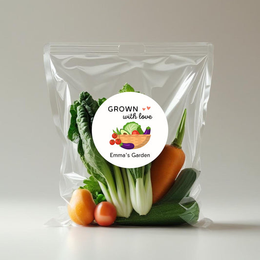 Grown with Love Homegrown Vegetable Personalized Stickers, Customized Labels for Gardening, Fresh Produce, Farmers Market, Canning Labels