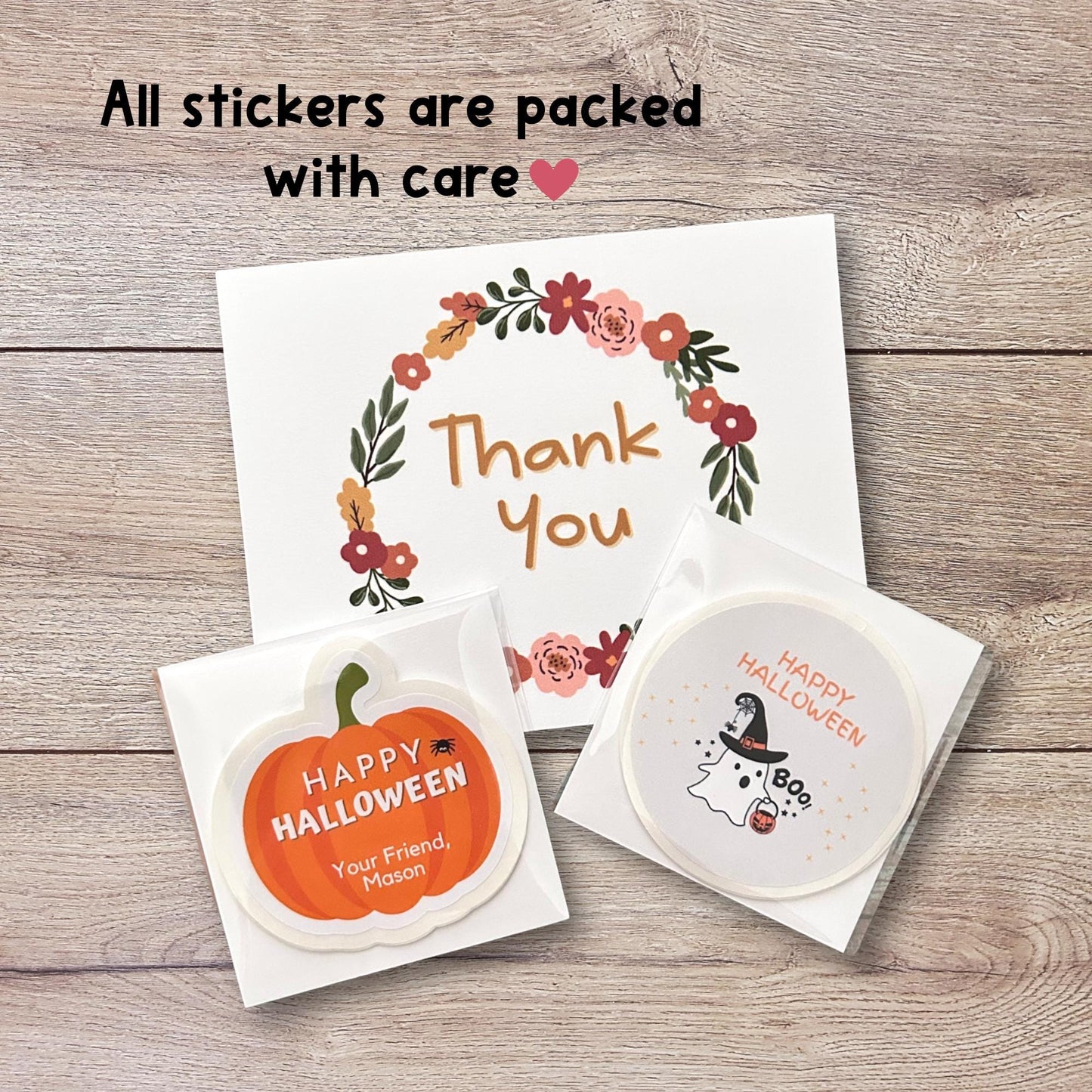 Cat & Pumpkin Personalized Halloween Stickers, Custom Printed Labels for Kids’ Classroom Party Goody Bags, Trick or Treat Event