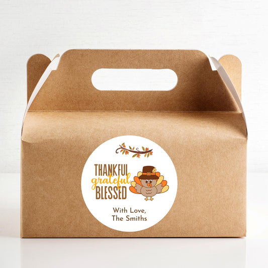Thankful Grateful Blessed Happy Thanksgiving Personalized Stickers, Custom Fall Autumn Thank You Label for Event Party Favor