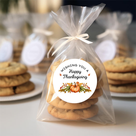 Wishing You A Happy Thanksgiving Personalized Stickers, Custom Fall Autumn Thank You Label for Event Party Favor