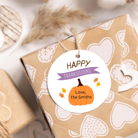 Happy Thanksgiving Personalized Gift Tags, Custom Fall Pumpkin Thank You Party Favor Tags, Printed and Shipped