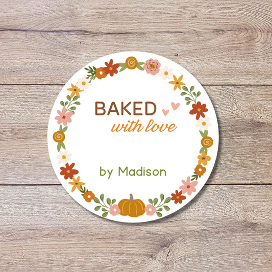 Baked with Love Stickers, Personalized Homemade with Love Labels, Custom Fall Autumn Holiday Thanksgiving Homemade Bakery, Pie Stickers