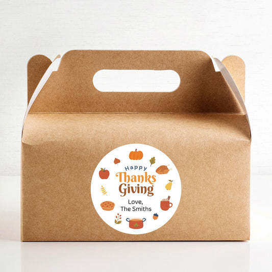 Happy Thanksgiving Personalized Stickers, Custom Fall Autumn Thank You Label for Event Party Favor Invitation Seals