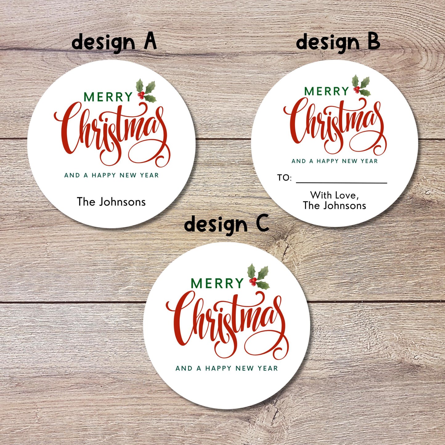 Classic Merry Christmas Personalized Stickers, Custom Holiday Name Labels for Gift Wrapping Party Favors, Invitation Envelope Seals