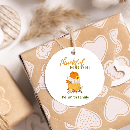 Thankful for You Personalized Gift Tags, Custom Happy Thanksgiving Fall Thank You Party Favor Tags