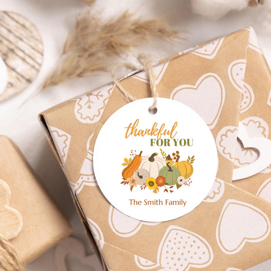 Thankful for You Personalized Gift Tags, Custom Happy Thanksgiving Fall Thank You Party Favor Tags