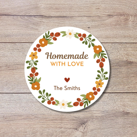 Baked with Love Stickers, Personalized Fall Baking Labels, Custom Autumn Holiday Thanksgiving Homemade Bakery, Pie Stickers