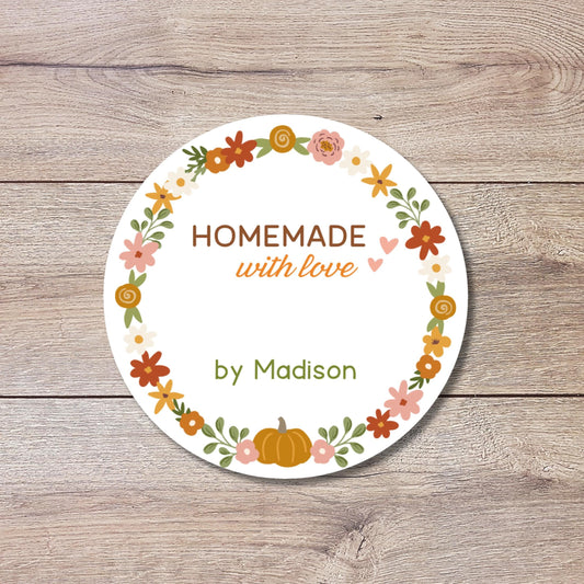 Baked with Love Stickers, Personalized Homemade with Love Labels, Custom Fall Autumn Holiday Thanksgiving Homemade Bakery, Pie Stickers