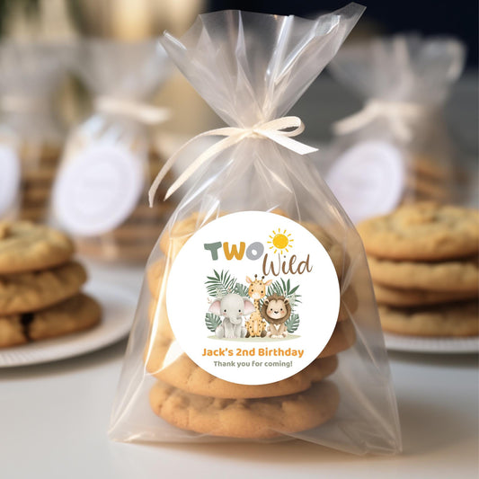 Personalized Two Wild Safari Animals Birthday Sticker, Custom Kids Birthday Thank You Party Favor Labels