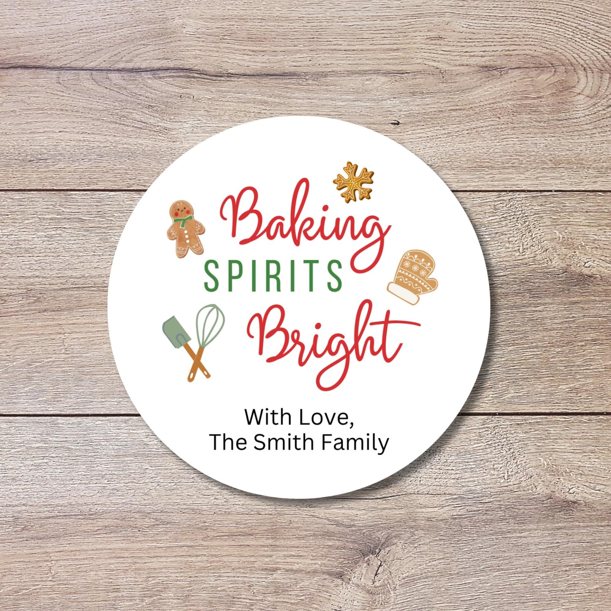 Baking Spirits Bright Stickers, Personalized Christmas Baked with Love Labels, Custom Happy Holiday Baking