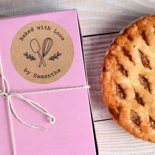 Personalized Baked with Love Stickers, Custom Homemade with Love Small Business Bakery Packaging Labels