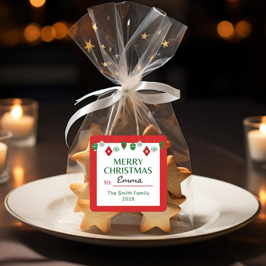 To and From Merry Christmas Gift Stickers, Personalized Christmas Present Gift Custom Name Square Labels