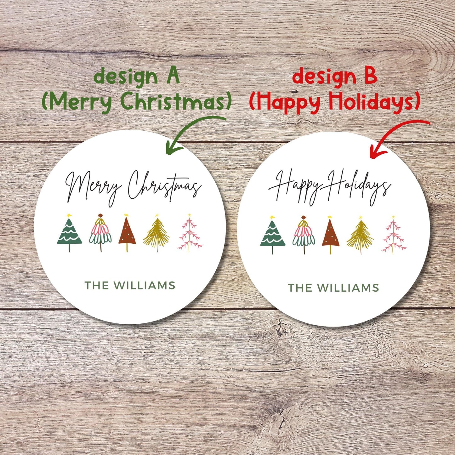 Personalized Merry Christmas Gift Stickers, Custom Name Happy Holidays Party Favor Labels, Printed and Shipped