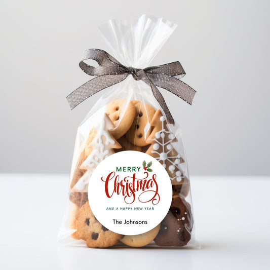 Classic Merry Christmas Personalized Stickers, Custom Holiday Name Labels for Gift Wrapping Party Favors, Invitation Envelope Seals