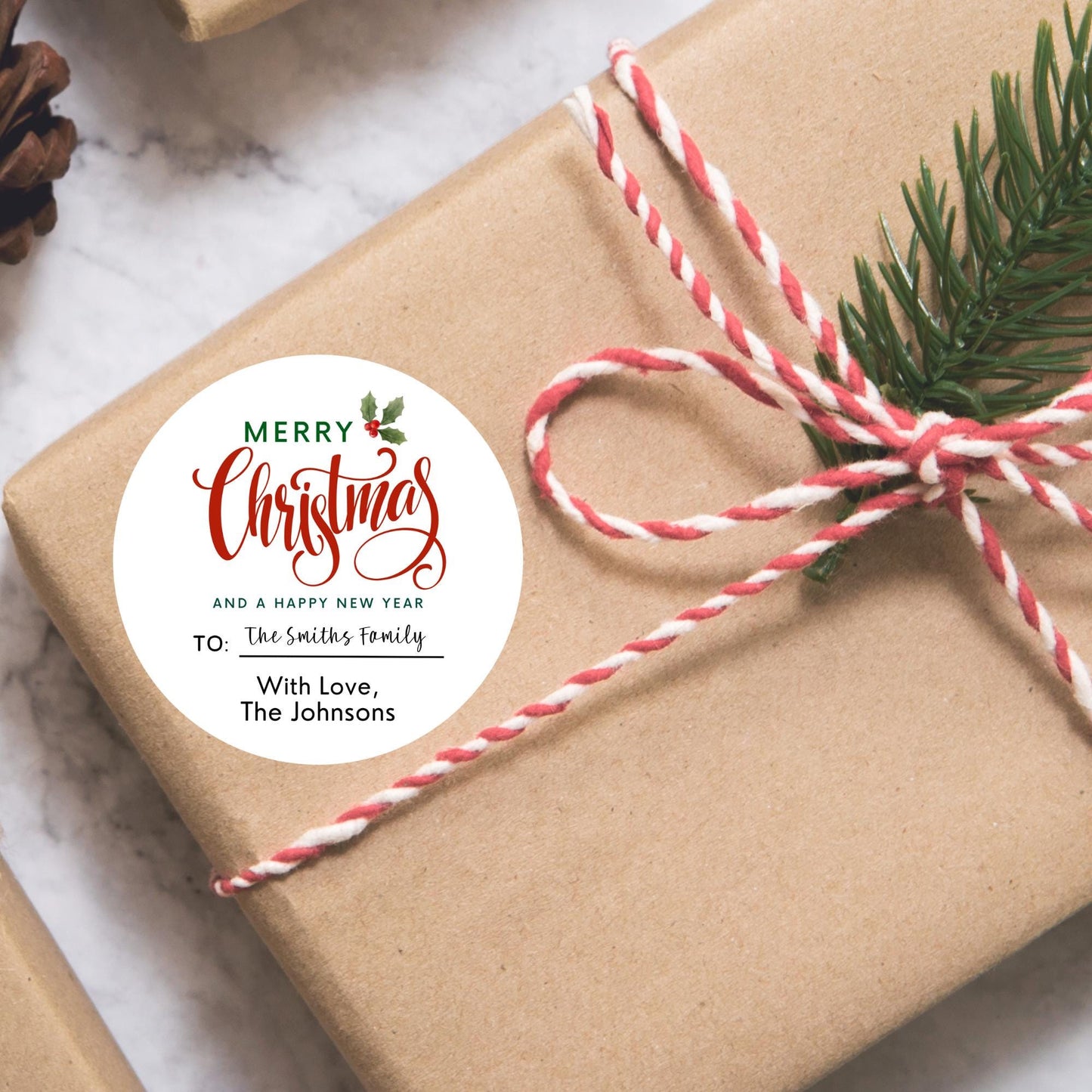 Classic Merry Christmas Personalized Stickers, Custom Holiday Name Labels for Gift Wrapping Party Favors, Invitation Envelope Seals
