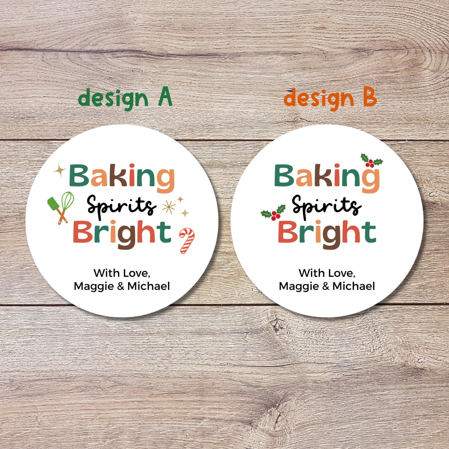 Baking Spirits Bright Stickers, Personalized Christmas Baked with Love Labels, Custom Holiday Homemade Bakery