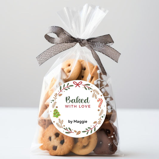 Christmas Baking Stickers, Personalized Baked with Love Labels, Custom Homemade Holiday Baked Goods